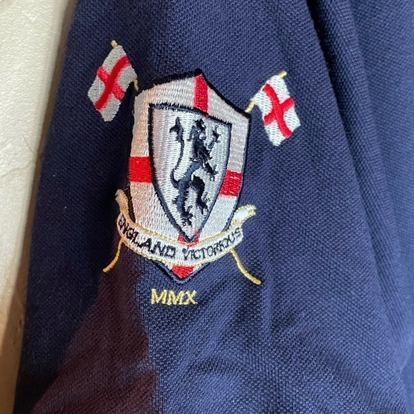 England Victorious Navy Short Sleeve‎ Polo Embroidered Patches NWT Y2K  Medium - Picture 5 of 11